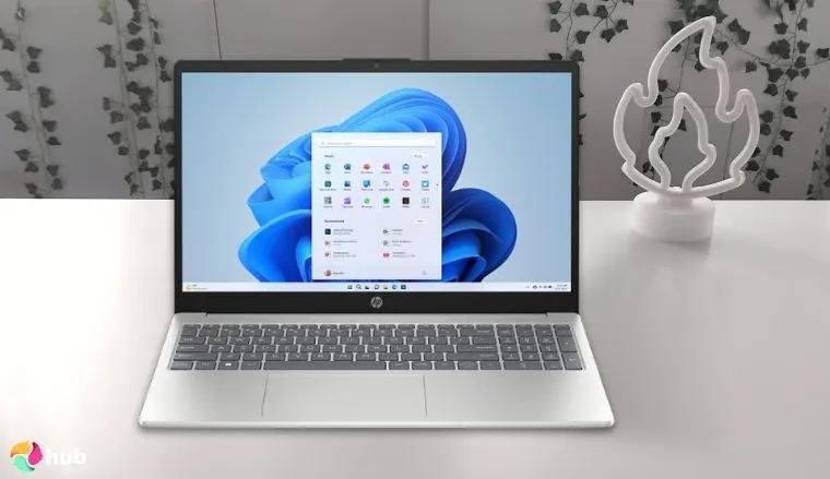 HP 15.6″ FHD Intel 4-Core Processor Laptop on a white office desk with simple styling for a review