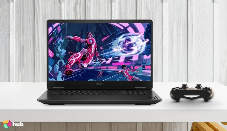 HP OMEN 17.3″ RTX 5060 AI Gaming Laptop on a white office desk with simple styling for a review