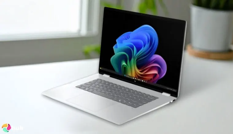 HP OmniBook 7 Flip Laptop on a white office desk with soft lighting for a review