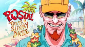 Cartoonish image of POSTAL Dude wearing a cap, sunglasses, a menacing grin, and a goatee.