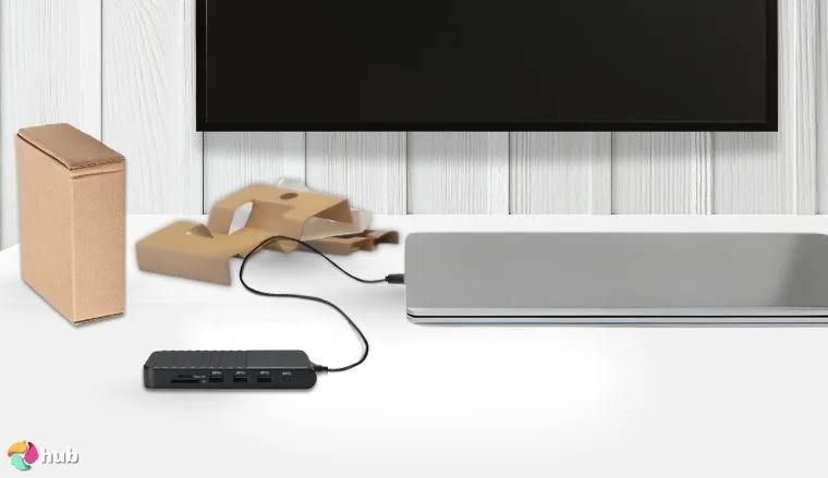 Kensington UH1510P USB C Hub 11-in-1 Docking Station on a white office desk with balanced composition for a review