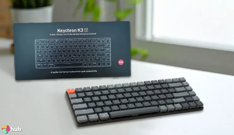 Keychron K3 Version 2 Keyboard on a white office desk in a top-down view for a review