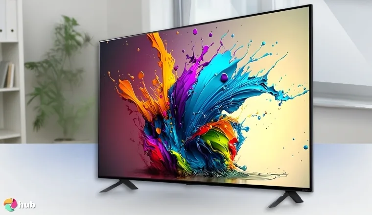 LG QNED90T Series Mini LED Smart TV on a white office desk in close-up for a review