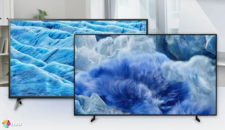 LG and Samsung TVs next to each other on the white office desk