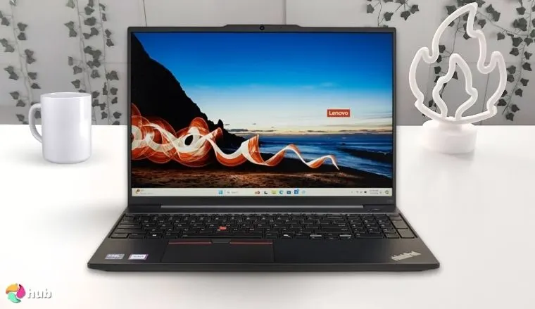 Lenovo ThinkPad E16 Gen 2 PC on a white office desk in close-up for a review