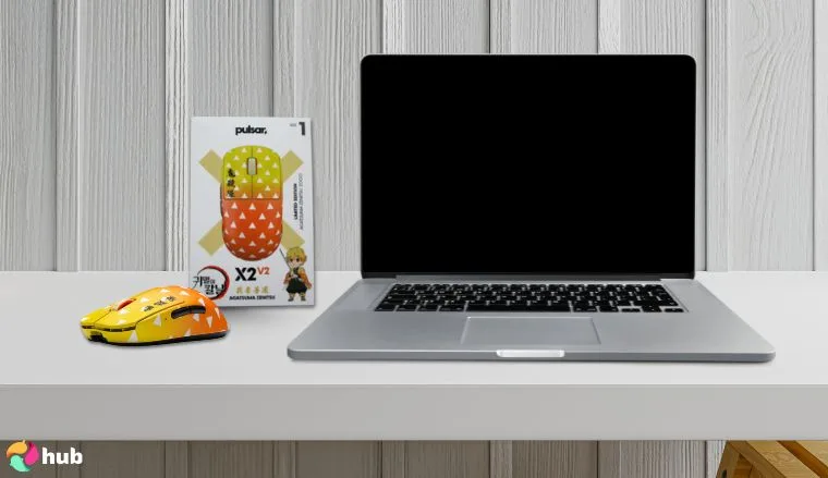 Pulsar x Demon Slayer X2V2 Mini Mouse on a white office desk positioned for photography