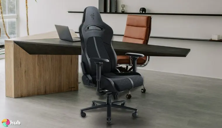 Razer Enki Gaming Chair in the office prepared for testing shots