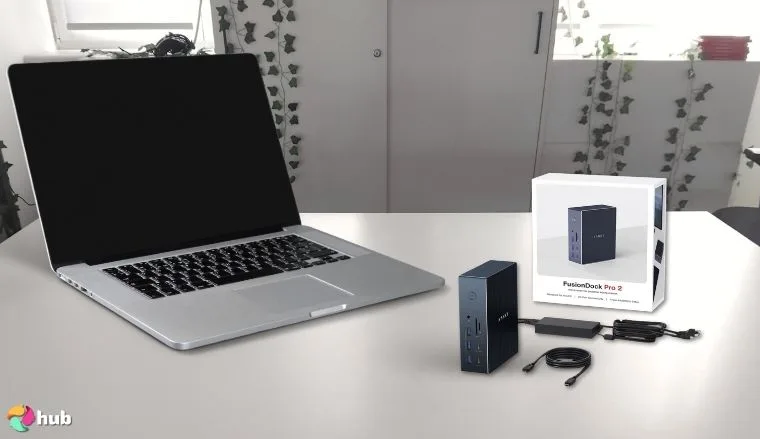 iVANKY 20-in-1 FusionDock Pro 2 Docking Station on a white office desk in a minimalist setup for a review