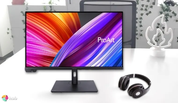 ASUS ProArt Display 27” 5K Monitor on a white office desk in close-up for a review