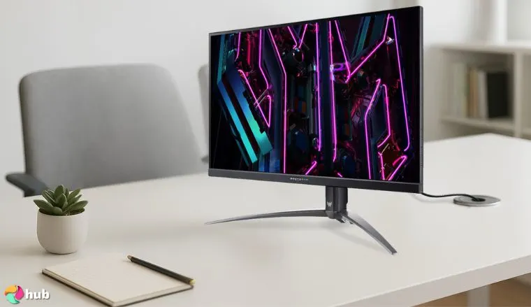Acer Predator XB283K 28” Gaming Monitor on a white office desk styled for promotional review