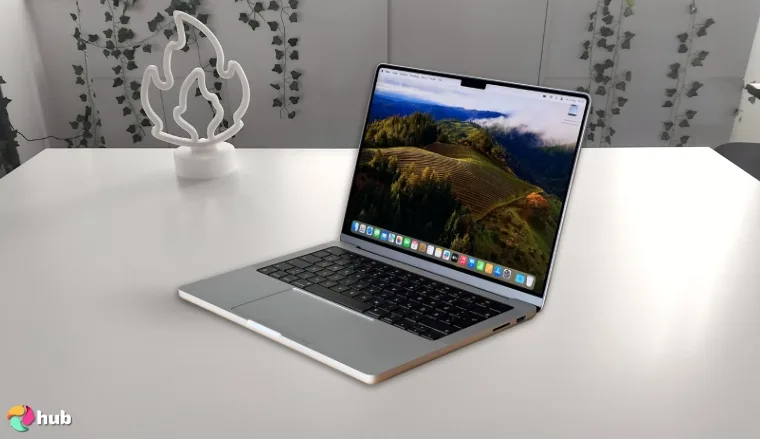 Apple MacBook Pro (M3 Pro) 2023 on a white office desk in close-up for a review