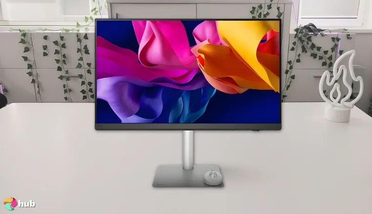 BenQ PD2730S 27” 5K Monitor Monitor on a white office desk with simple styling for a review