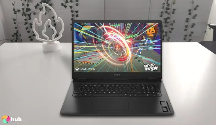 HP OMEN 17.3 RTX 5070 AI Pro Gaming Laptop on a white office desk photographed for a review