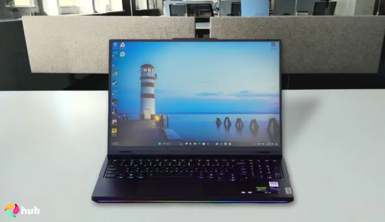 Lenovo Legion Pro 7i Gen 10 Lenovo on a white office desk with simple styling for a review