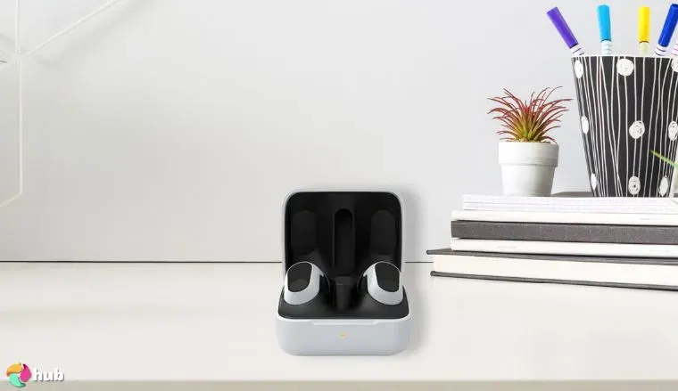 Sony INZONE Buds Earbuds on a white office desk with soft lighting for a review