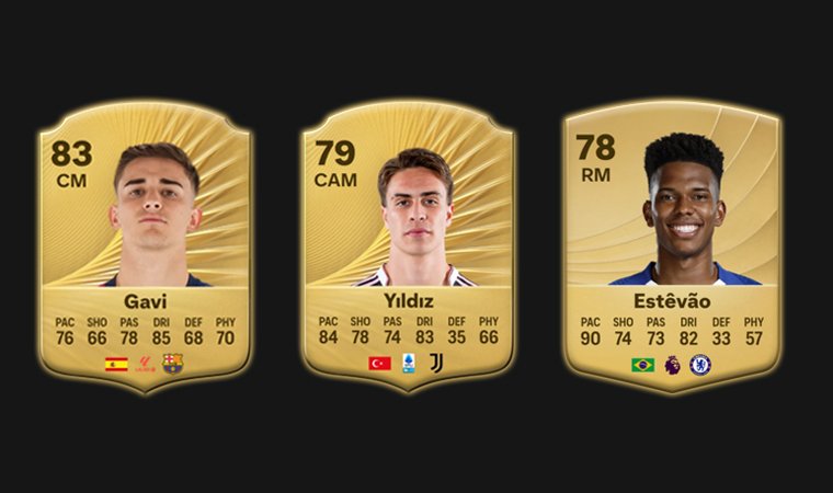 EAFC 26 portraits of Gavi, Yıldız and Estevao.
