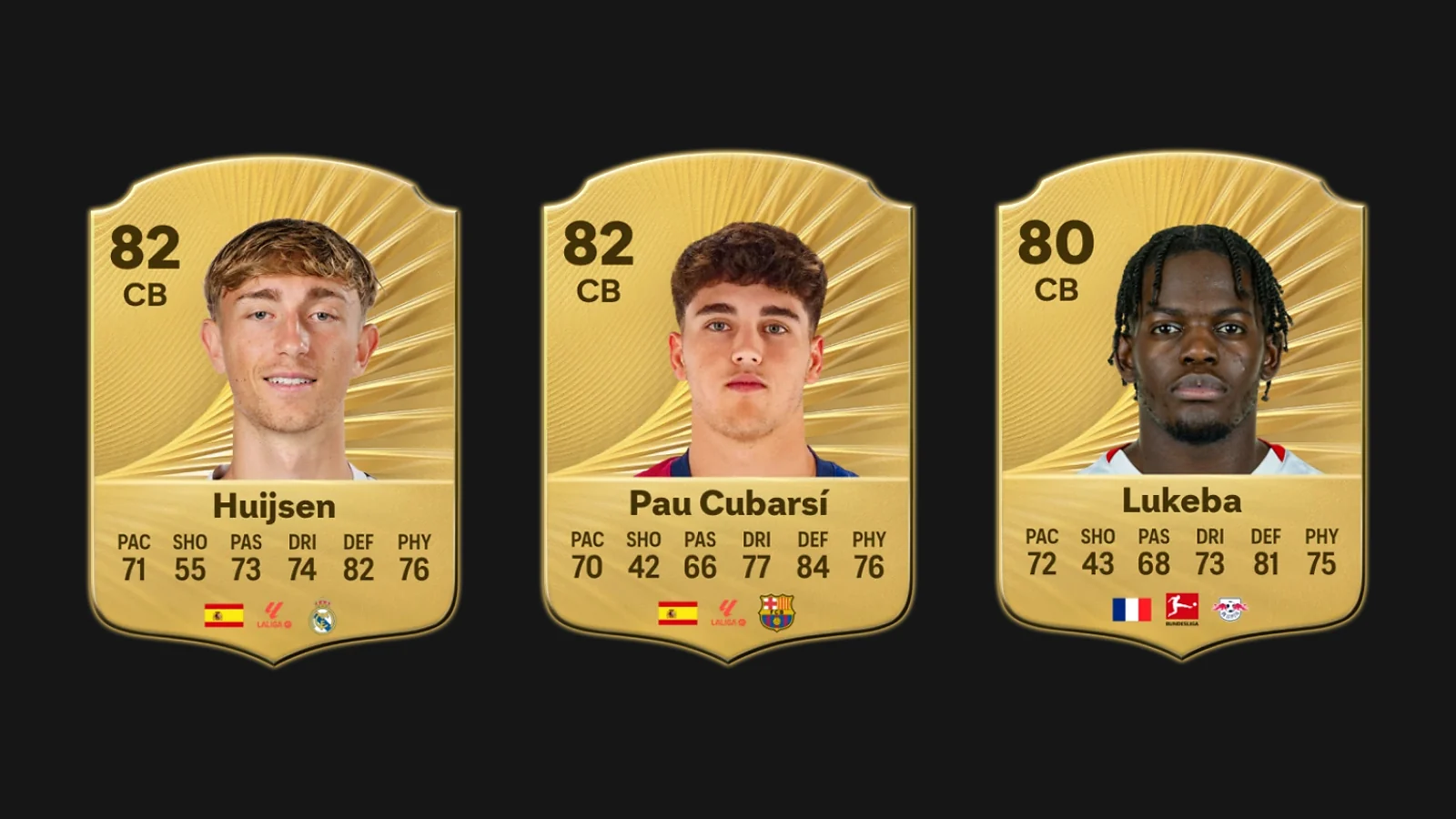 EAFC 26 Best Young Defender Player Portraits: Dean Huijsen, Pau Cubarsi, Castello Lukeba