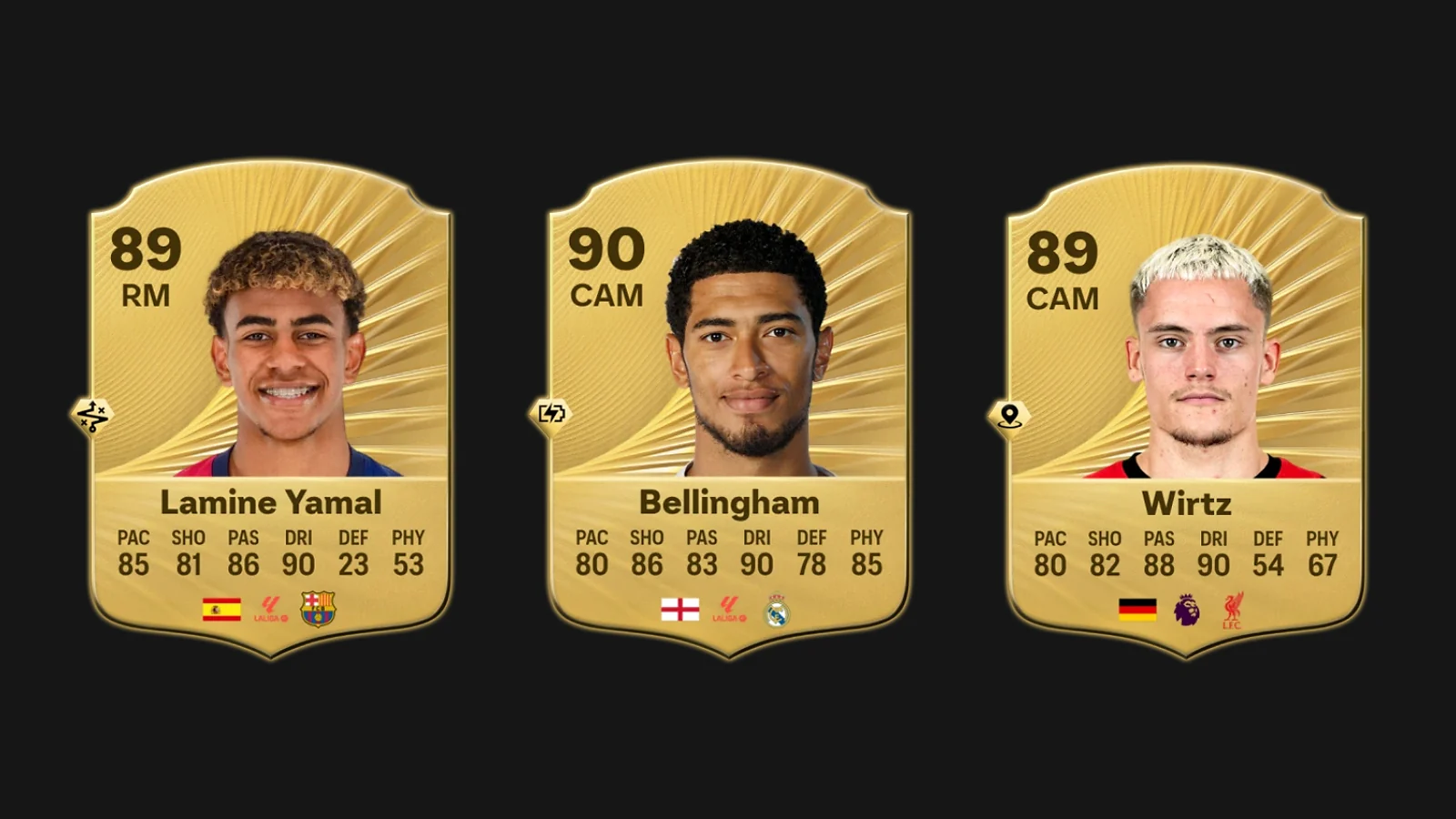 EA FC 26 player cards for Lamine Yamal, Jude Bellingham, and Florian Wirtz