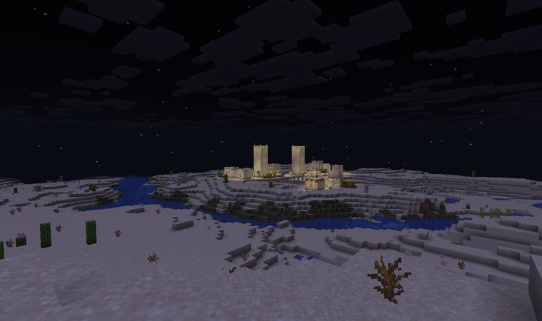 Minecraft - A castle in the distance during a dark night