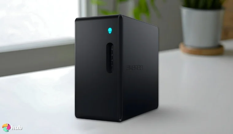 Alienware Aurora ACT1250 Desktop on a white office desk positioned for photography