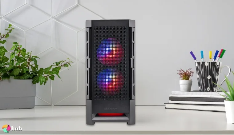 Skytech Blaze 4 Mini Desktop PC on a white office desk with neat arrangement for a review
