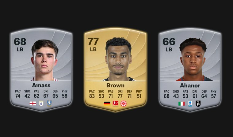 Portraits of the best left backs for lower-league teams: Amass, Brown and Ahanor.