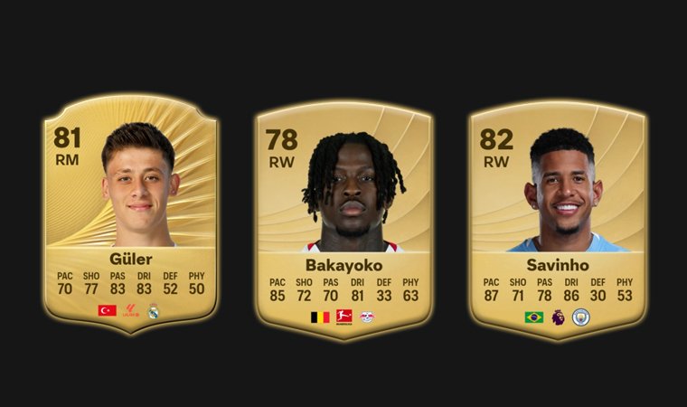Portraits of the best right midfielders for lower league teams: Güler, Bakayoko, Savinho.