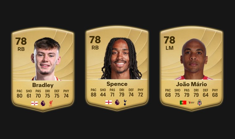 Portraits of cheap wonderkid right backs in EA FC 26 Career Mode: Bradley, Spence and Mário.