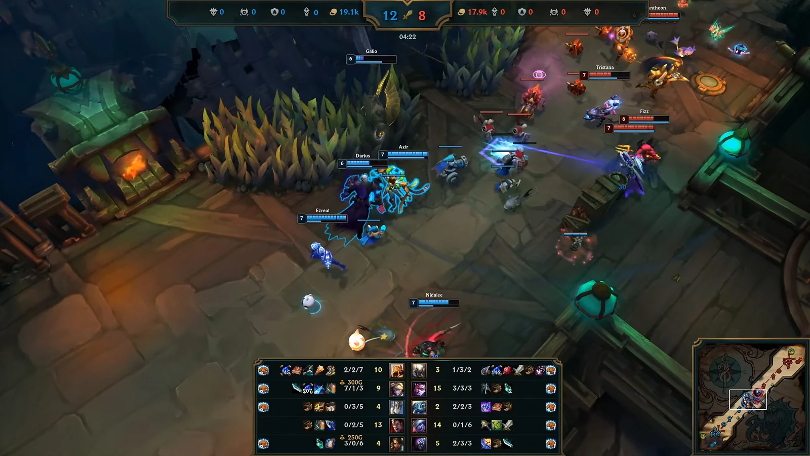 League of Legends ARAM gameplay showing Darius in a team fight on Howling Abyss