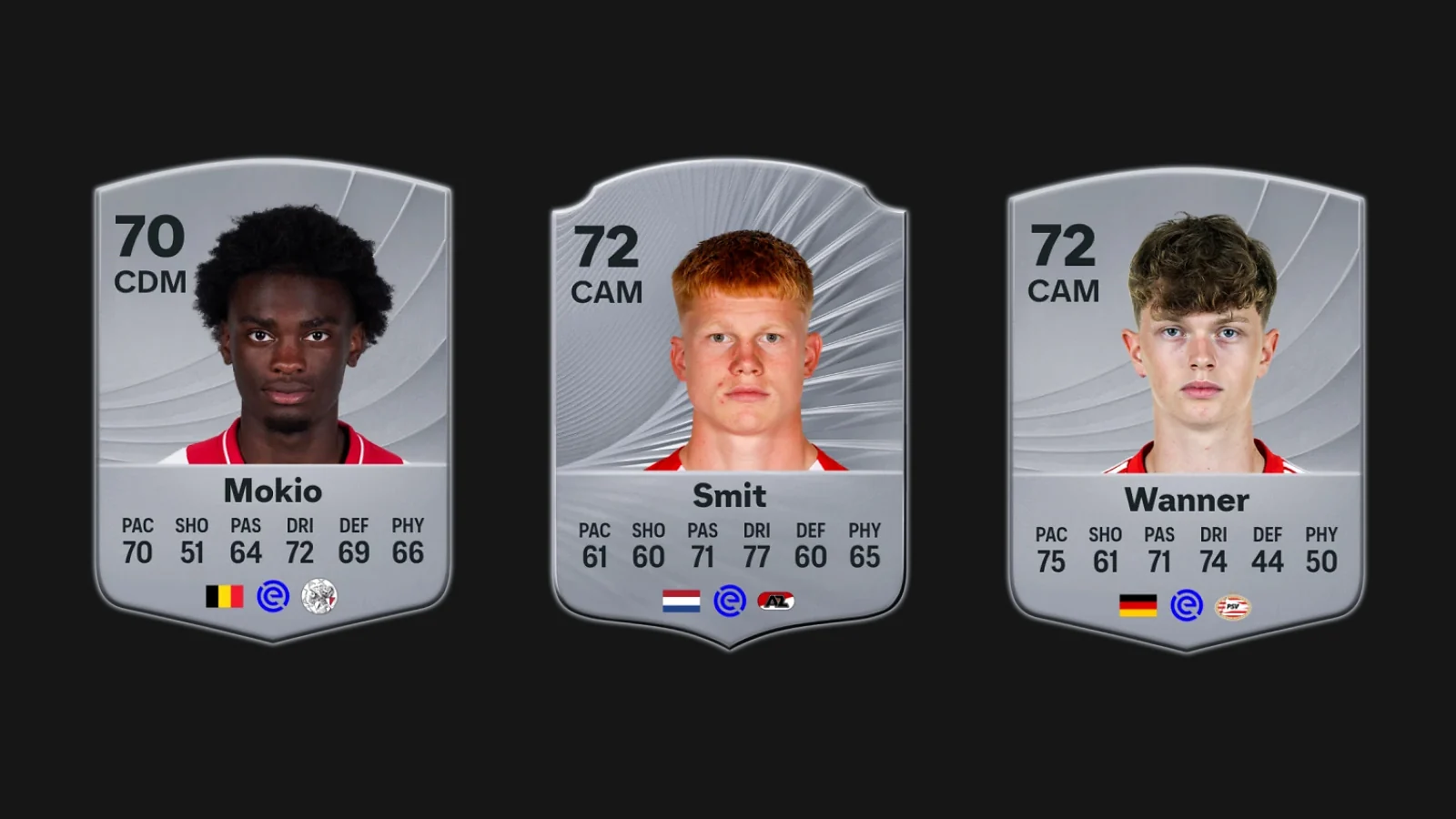 EA FC 26 player cards for Jorthy Mokio, Kees Smit, and Paul Wanner