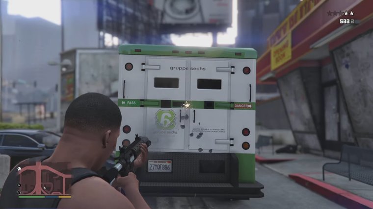 GTA V - Franklin shooting at an Armored Truck