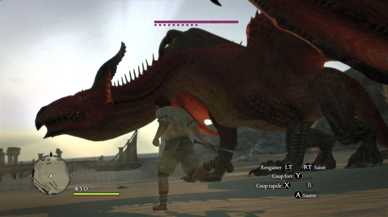 Dragon's Dogma Dark Arisen - character is running up towards a big red dragon.