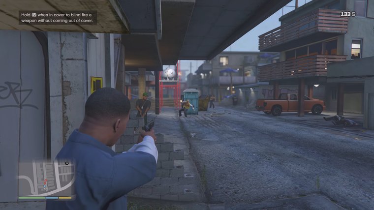 GTA V - Franklins Repossession mission, shooting at enemies.