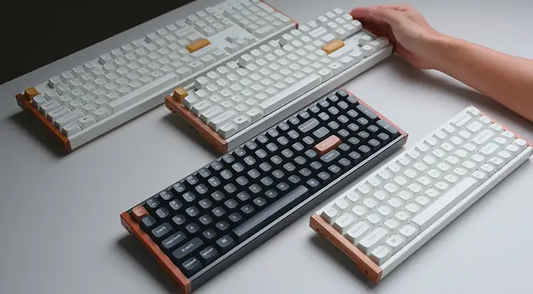 4 keyboards arranged on a table