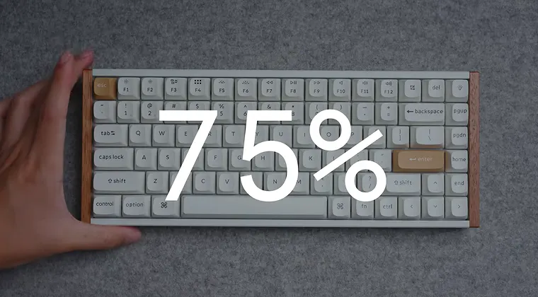 Keyboards and a hand with the text ‘75 percent’ overlaid