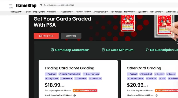 Homepage of the GameStop website displaying gaming and collectible products