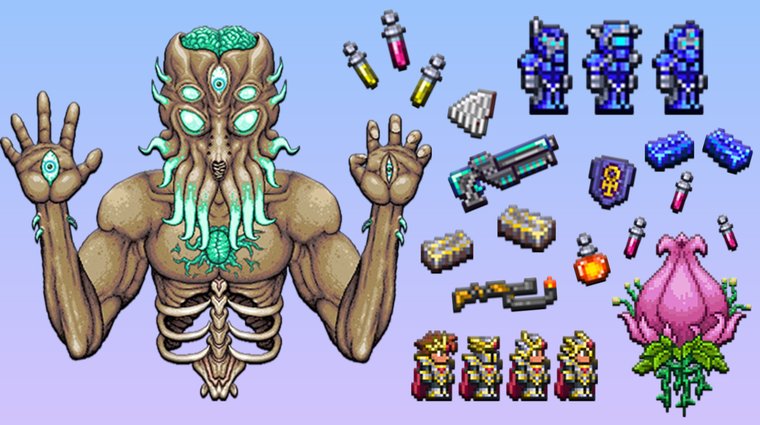 Armor, weapons, accessories, and potions to use against Moon Lord and Plantera in Terraria.