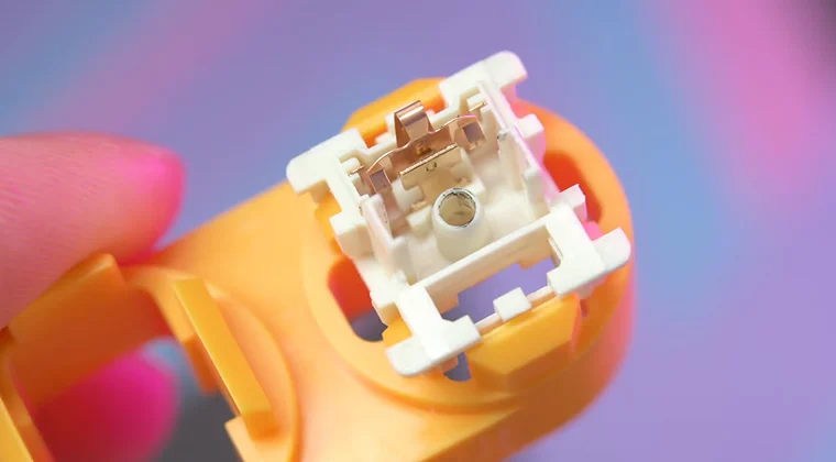 Close-up of a dirty mechanical keyboard switche