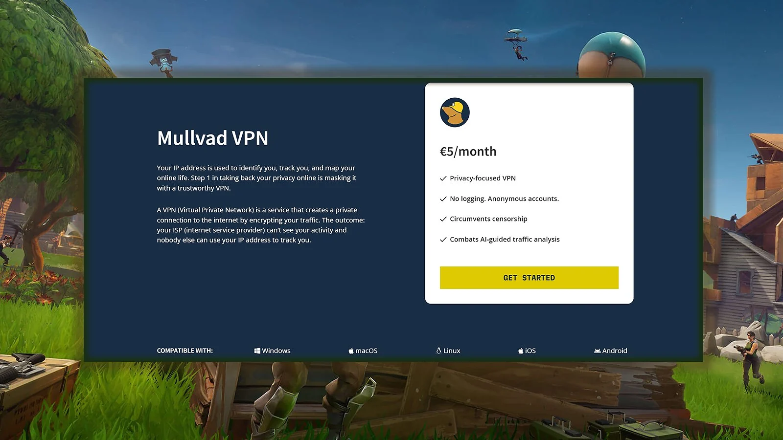 Mullvad  - Most Reliable VPN for Fortnite