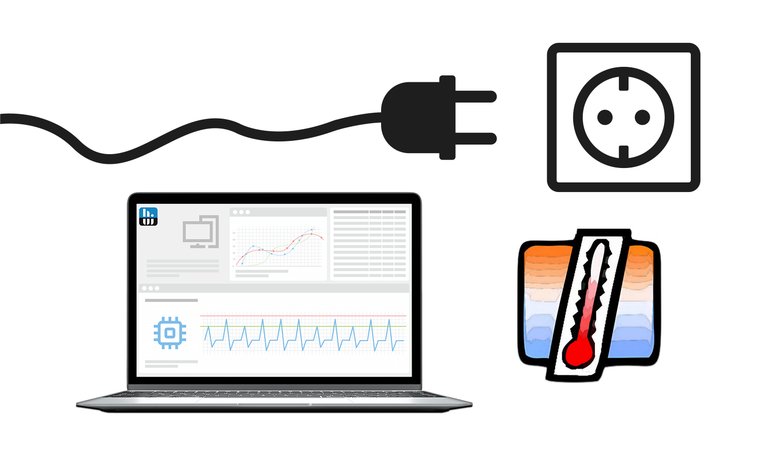 Reconnection of a computer's cable, laptop with HWiNFO monitoring software on it and a logo of Core Temp.
