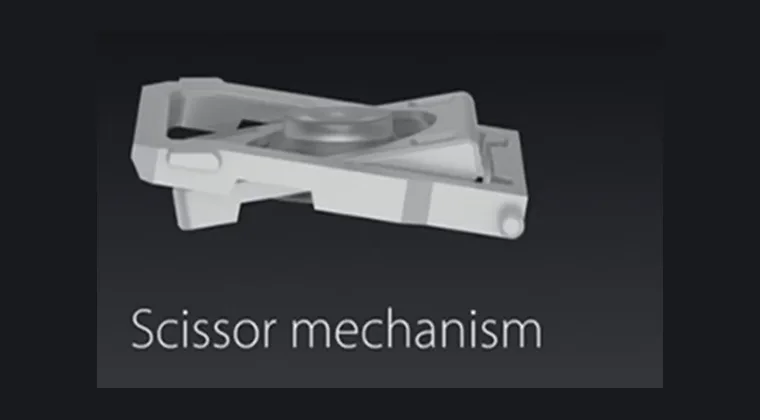 Close-up view of a scissor switch mechanism used in low-profile keyboards