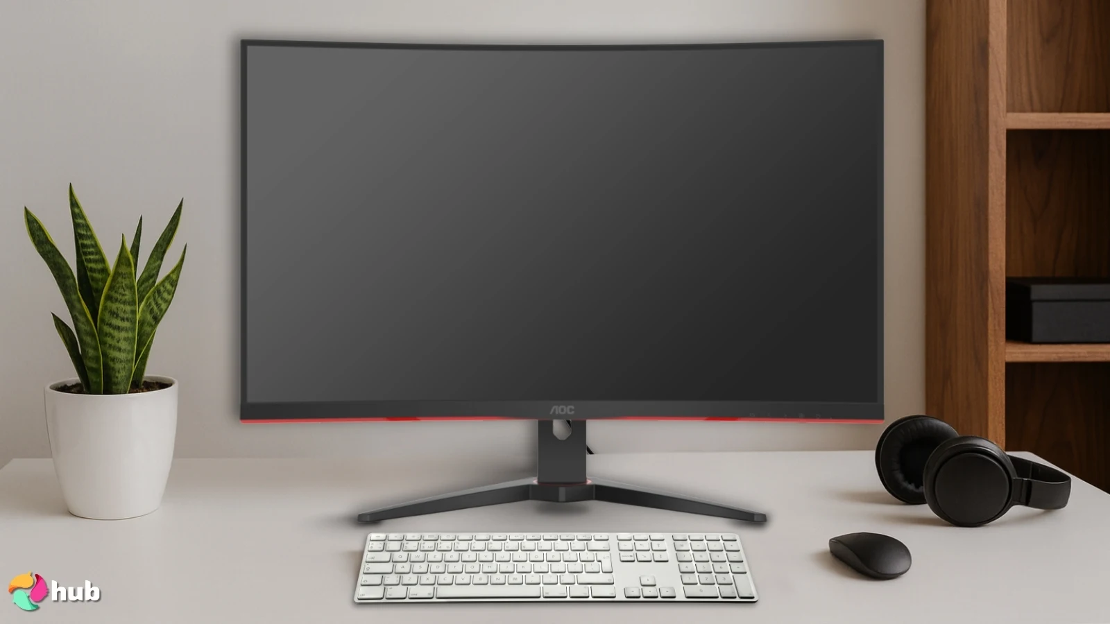 AOC C32G2ZE Gaming Monitor on a white office desk set up for testing and review