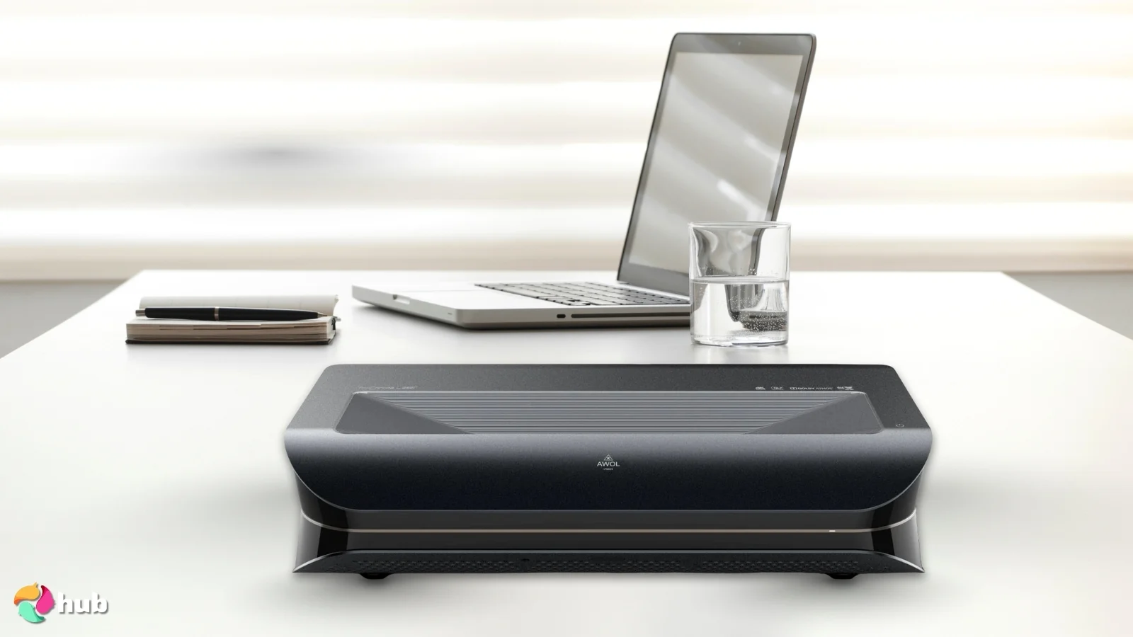 AWOL Vision LTV‑3500 Pro Projector on a white office desk in close-up for a review
