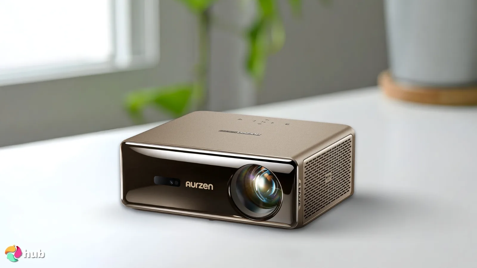 Aurzen EAZZE D1 MAX 4K Projector on a white office desk prepared for testing shots