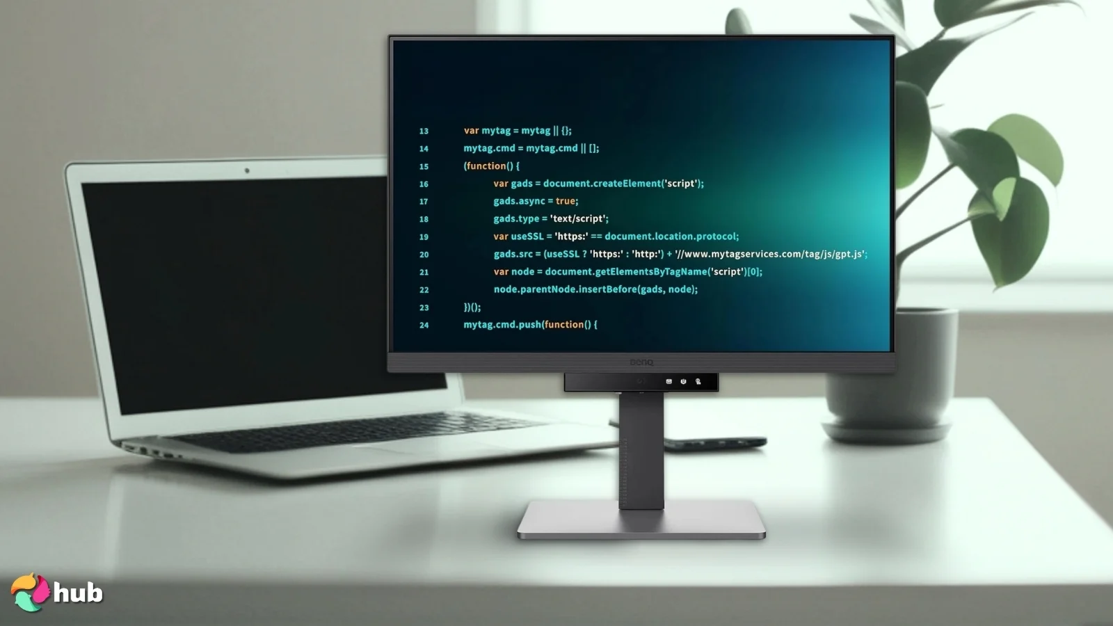 BenQ RD240Q Vertical Monitor on a white office desk with natural shadows for a review