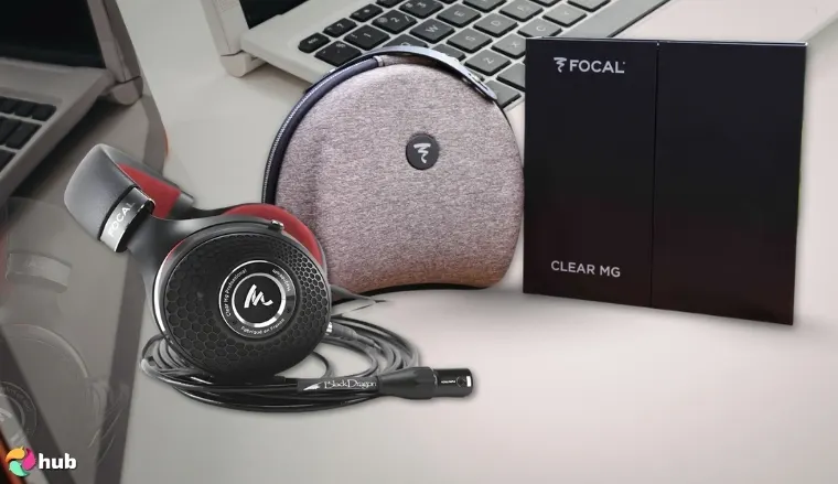 Focal Clear Pro MG Studio Headphones on a white office desk set for a professional product review