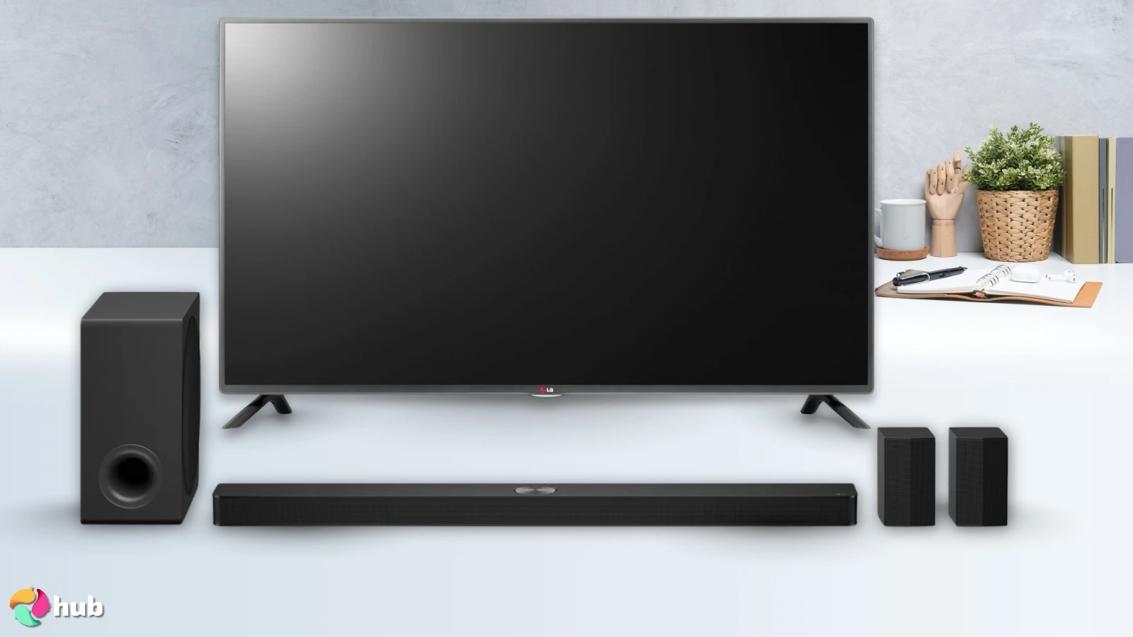 LG S90TR Soundbar on a white office desk set up for testing and review