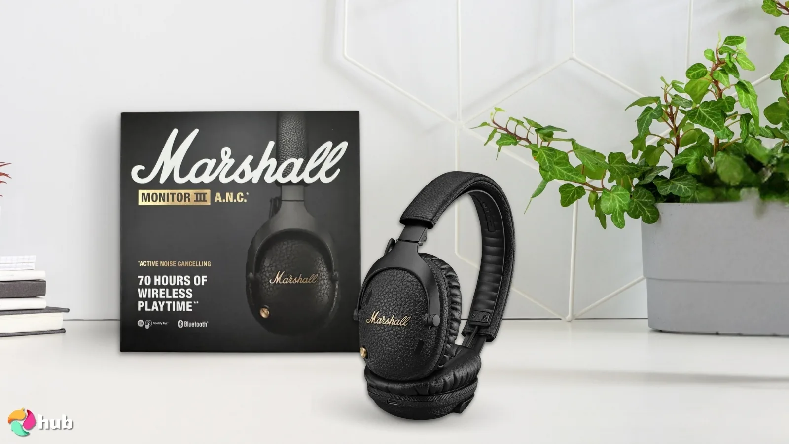 Marshall Monitor III A.N.C. Headphones on a white office desk in close-up for a review