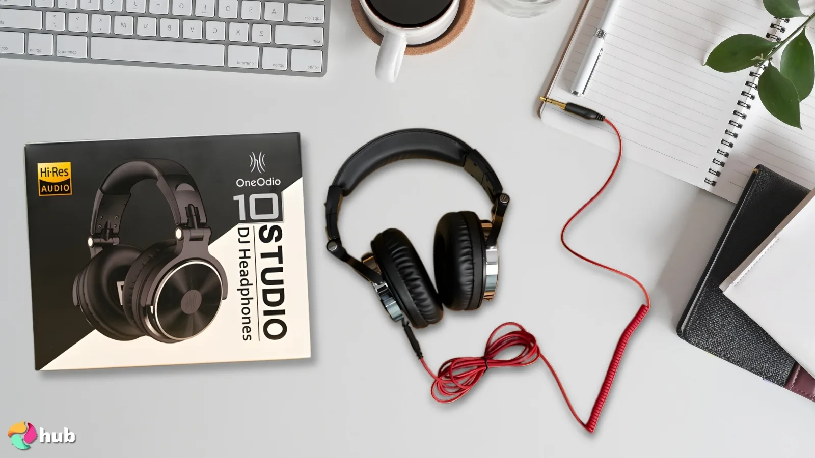OneOdio Pro-10 Headphones on a white office desk styled for promotional review
