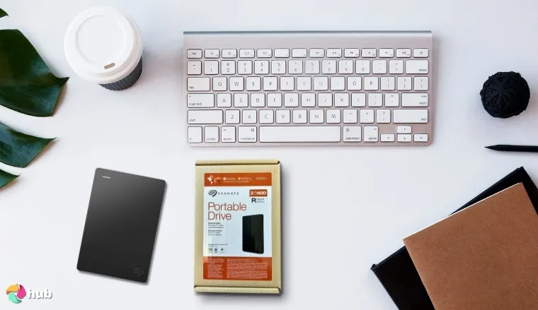 Seagate Portable Drive External Hard Drive for Photos on a white office desk in a well-lit setting for a review